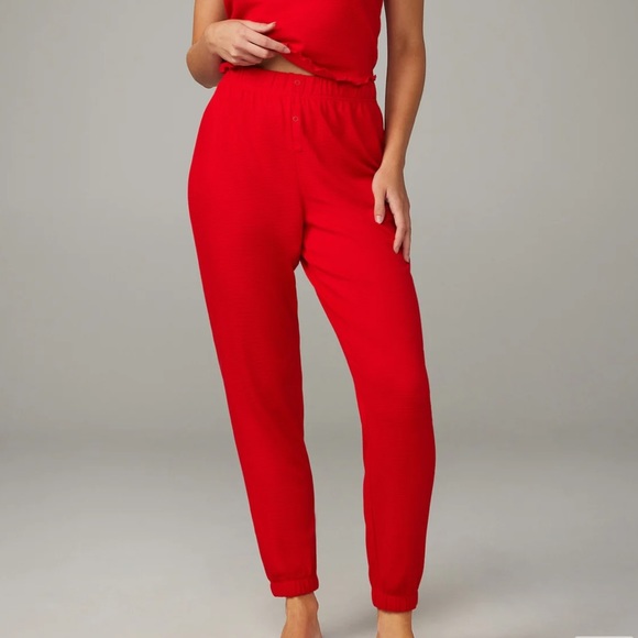 Savage X Fenty Goji Berry Red Midnight Cruise Crop Top & Jogger Pajama Set - Picture 7 of 16